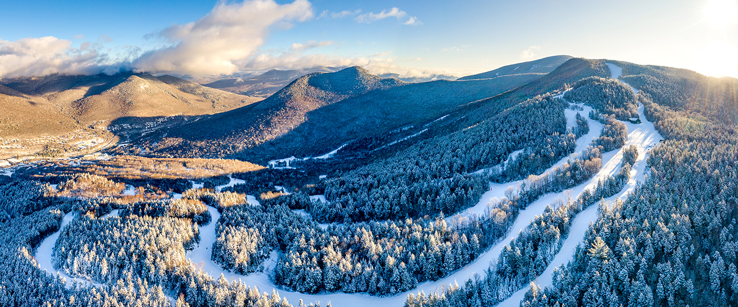winter drone shot of Loon Mountain
