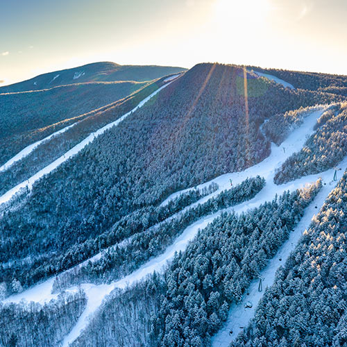 Winter drone shot of Loon Mountain